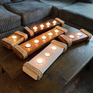 Świecznik na trzy świeczki tealight sznurek